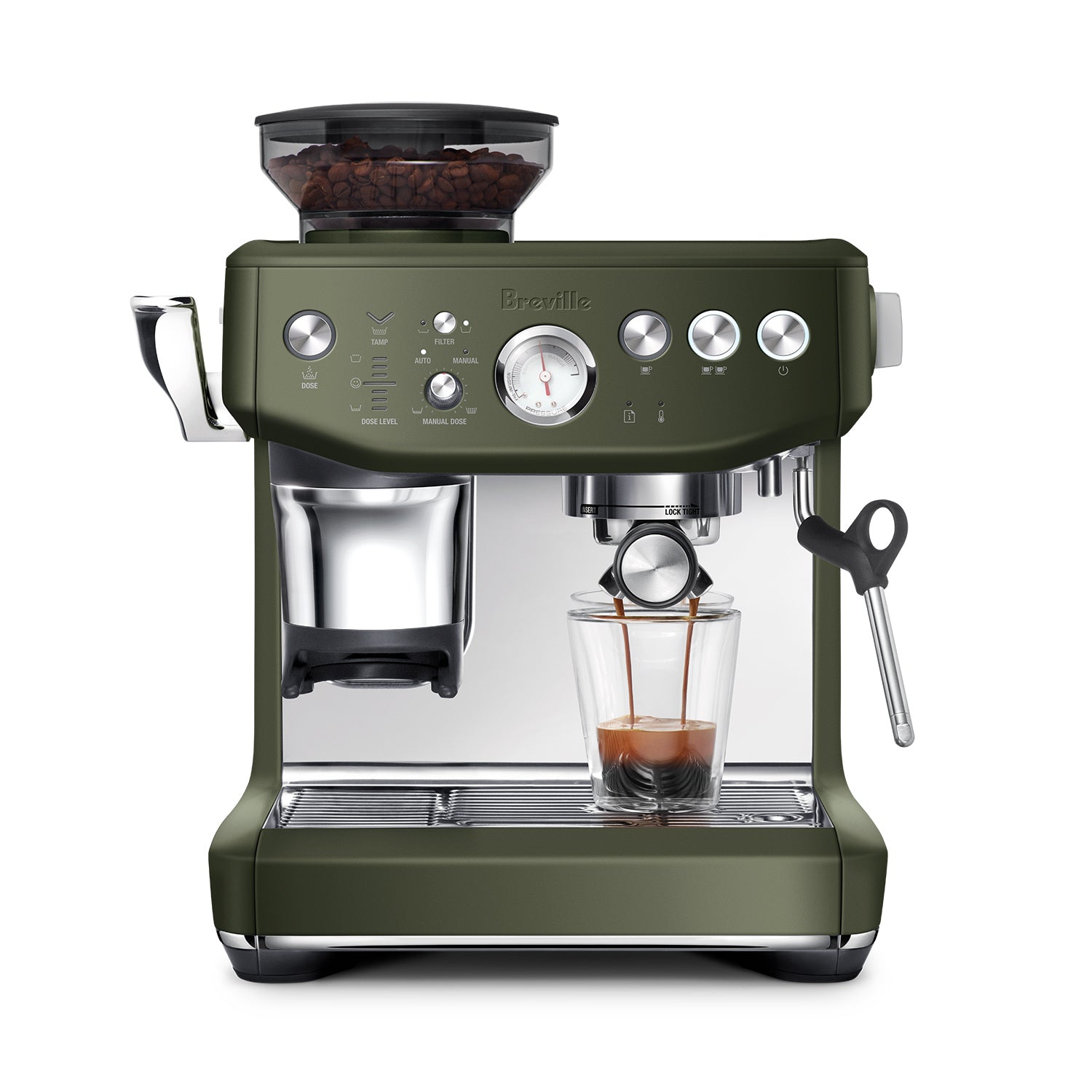 Breville Barista Express Impress Espresso Machine with Built-in Grinder - Olive Tapenade Color (BES876OLT1BNA1) | Perfect for Home Baristas & Coffee Lovers