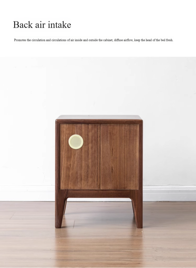 Premium Black Walnut Solid Wood Modern Nightstand - Stylish Bedside Table with Drawer for Bedroom, Living Room & Guest Room