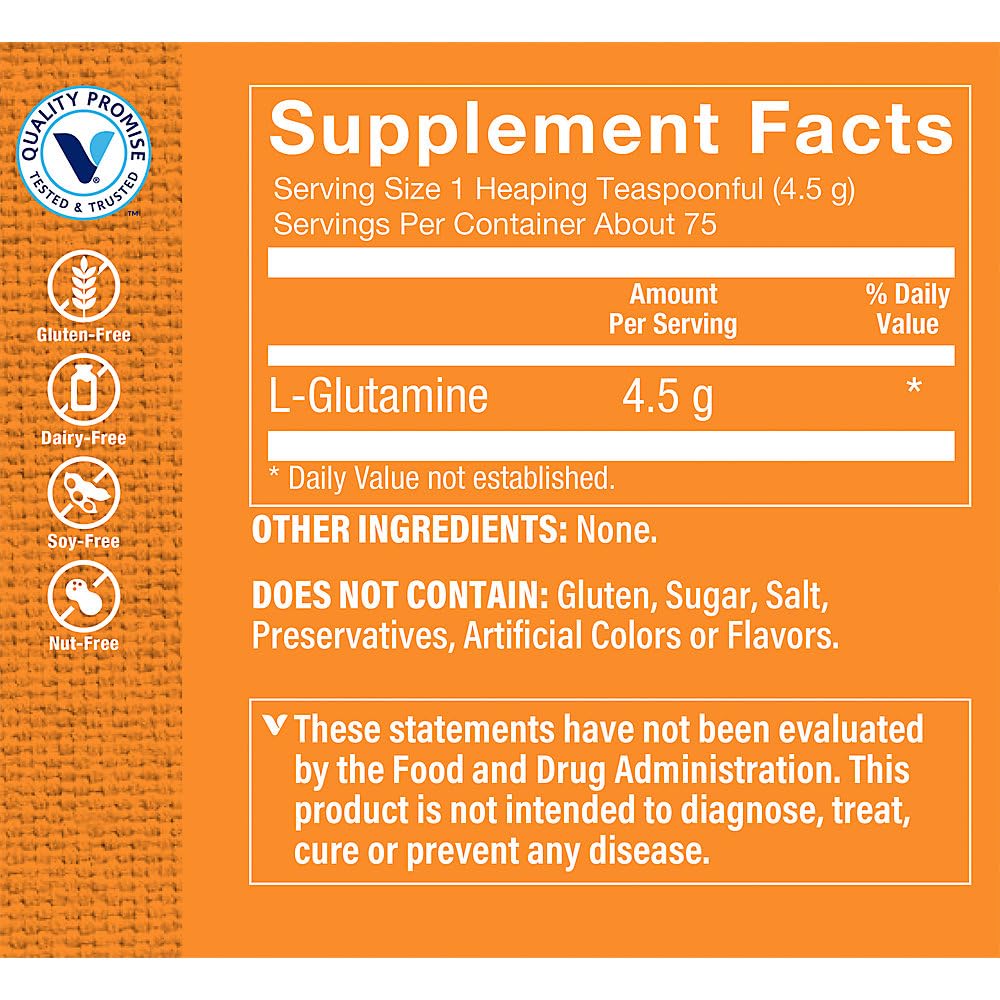 The Vitamin Shoppe L-Glutamine Powder 4.5G - Pure Free Form Amino Acid Supplement for Muscle Recovery & Immune System Support (12oz Powder) - Post-Workout Recovery & Immune Booster for Athletes & Fitness Enthusiasts