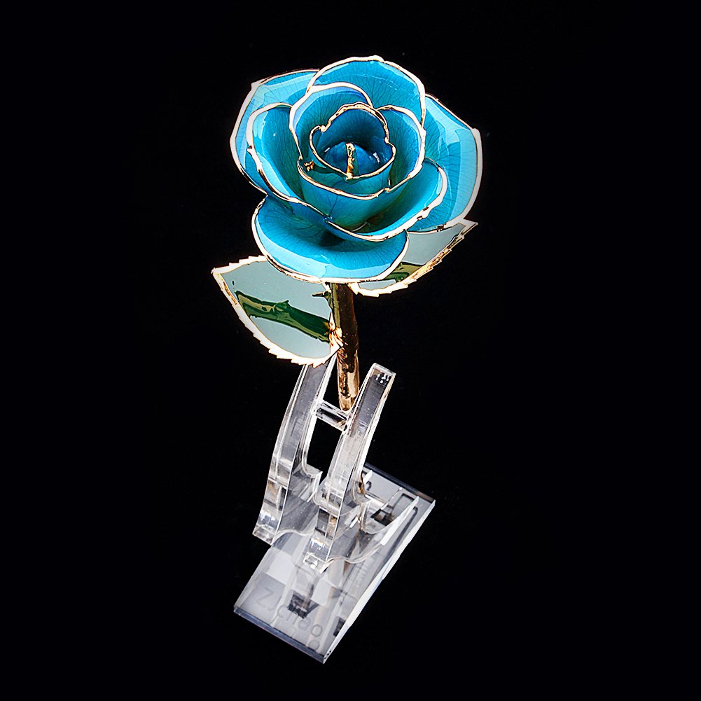 24K Gold Rose Display Stand - Transparent Base for Artificial Flower, Elegant Rose Shelf for Home & Room Decoration - Perfect for Wedding Centerpieces, Anniversary Gifts & Luxury Home Décor