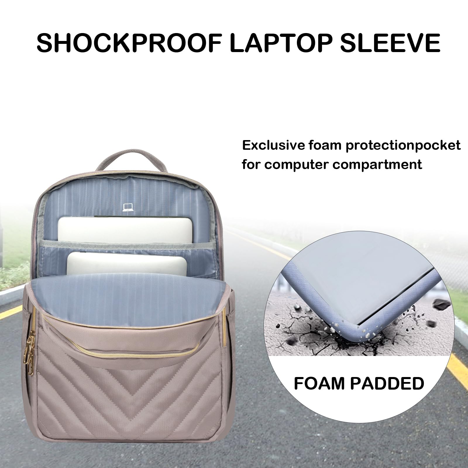 VANKEAN 15.6 Inch Laptop Backpack for Women - USB Charging Port, Waterproof Travel Bag, Stylish Work Backpack for College & Business (Light Dusty Pink) - Perfect for Commuting, Office Work & School Use