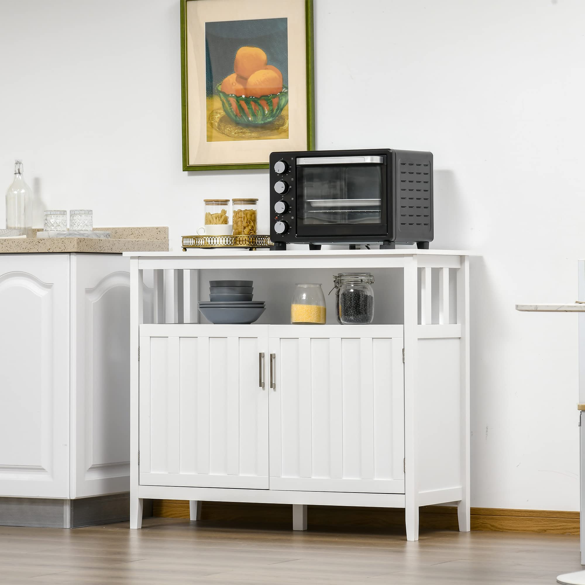 HOMCOM White Sideboard Buffet Cabinet - 2 Door Kitchen Storage Cabinet with Adjustable Shelves for Entryway, Living Room, Dining Room | Perfect for Coffee Bar, Home Organization & Small Space Decor