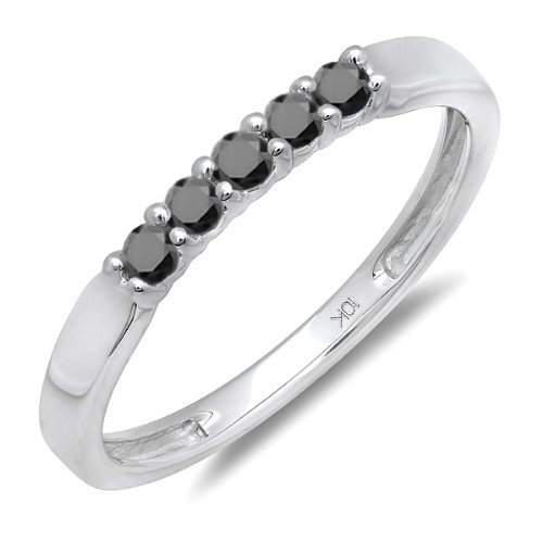 Dazzlingrock Collection 0.25 Carat 10K White Gold Round Black Diamond 5-Stone Women's Anniversary Wedding Band Ring | Elegant Jewelry Gift for Her, Valentine's Day, Engagement, Proposal & Special Occasions