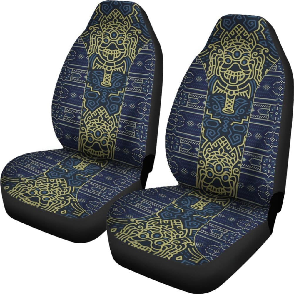 Premium Aztec Elephant Print Car Seat Covers - Navy Blue & Mustard Yellow - Universal Fit for Cars, Trucks & SUVs - Perfect for Road Trips, Camping & Everyday Commute