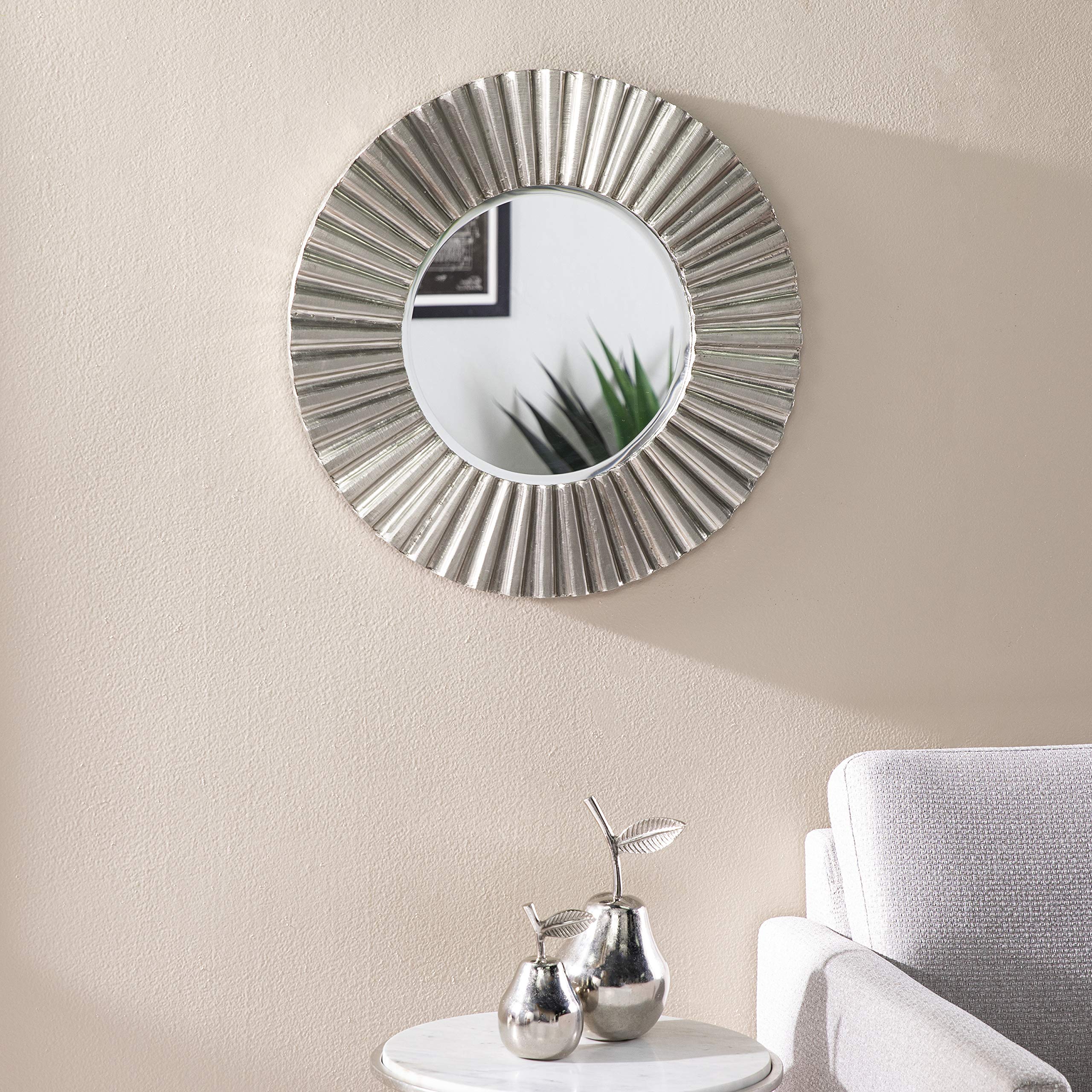 SEI Furniture Hessmer Round Decorative Mirror - Silver Wall Mirror for Living Room, Bedroom & Entryway - Elegant Home Decor Accent Mirror