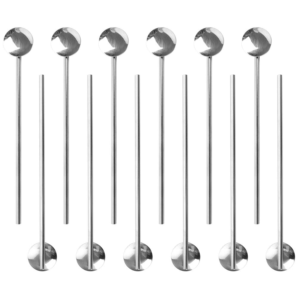 TOPTIE 12 Pack Stainless Steel Spoon Straws - Reusable Drinking Straws with Stirrer for Cocktails, Smoothies, Iced Coffee | Perfect for Parties, Bars & Home Use