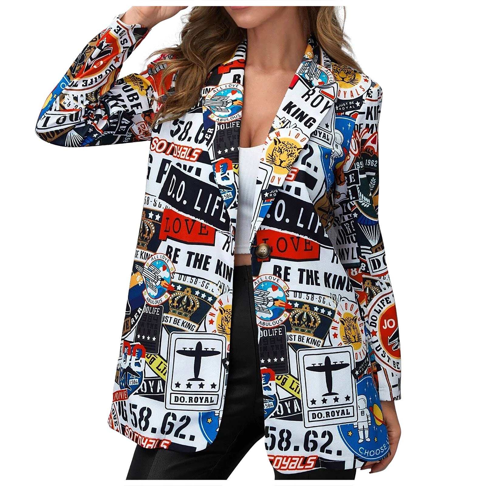PEGONE Women's Printed Blazer Jacket for Autumn Winter - Stylish Office Wear & Casual Outfits for Work, Dating and Daily Fashion