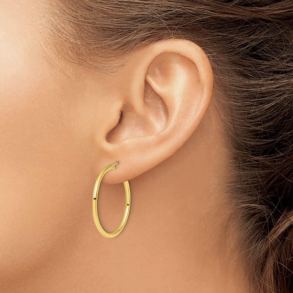 10K Yellow Gold Hinged Tube Hoop Earrings - 30mm x 4mm Dainty Minimalist Stud Earrings for Women, Perfect for Everyday Wear, Work & Special Occasions