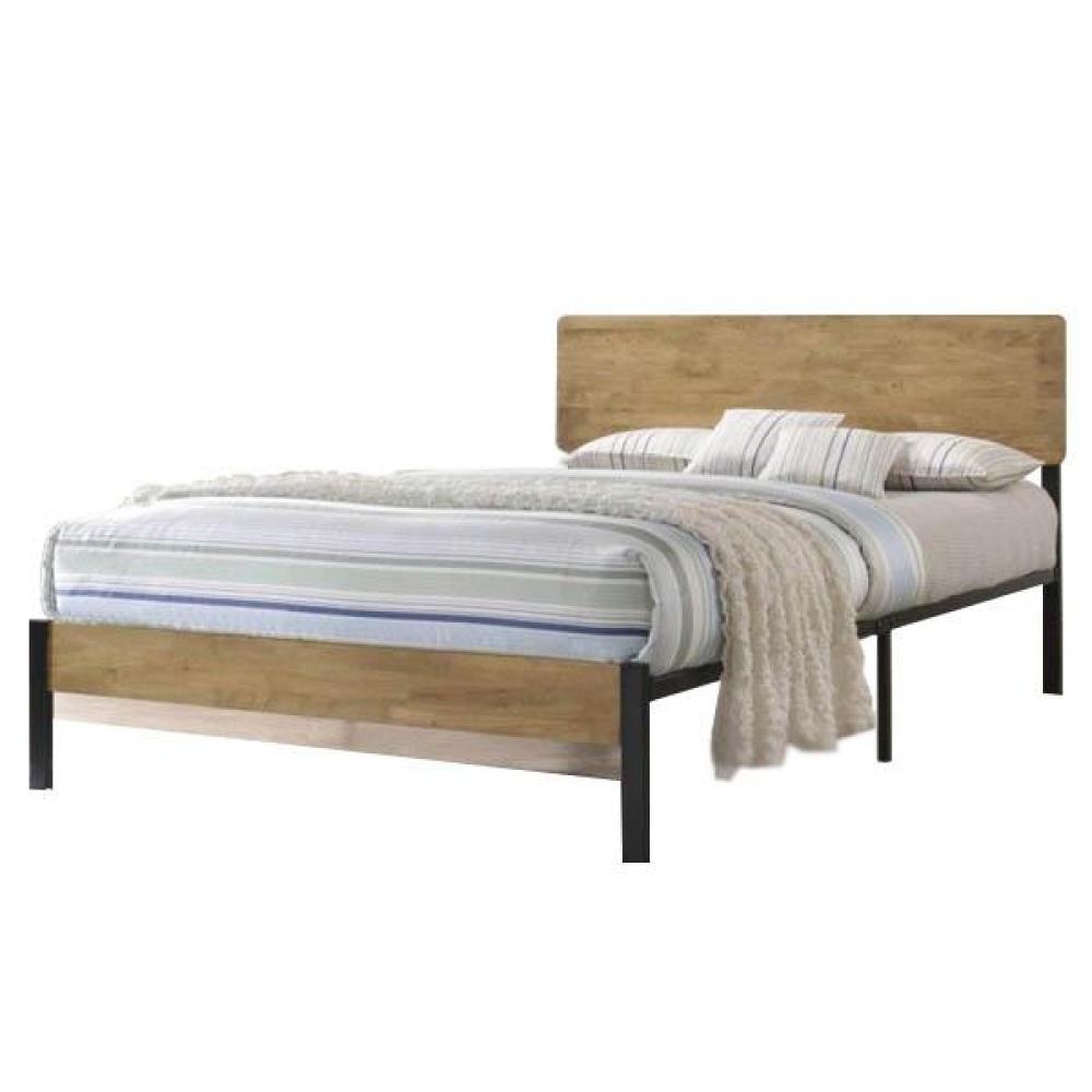 Queen Size Bed Frame - Sturdy Black Metal Frame with Maple Finish | Modern Bedroom Furniture for Home & Guest Room Decor