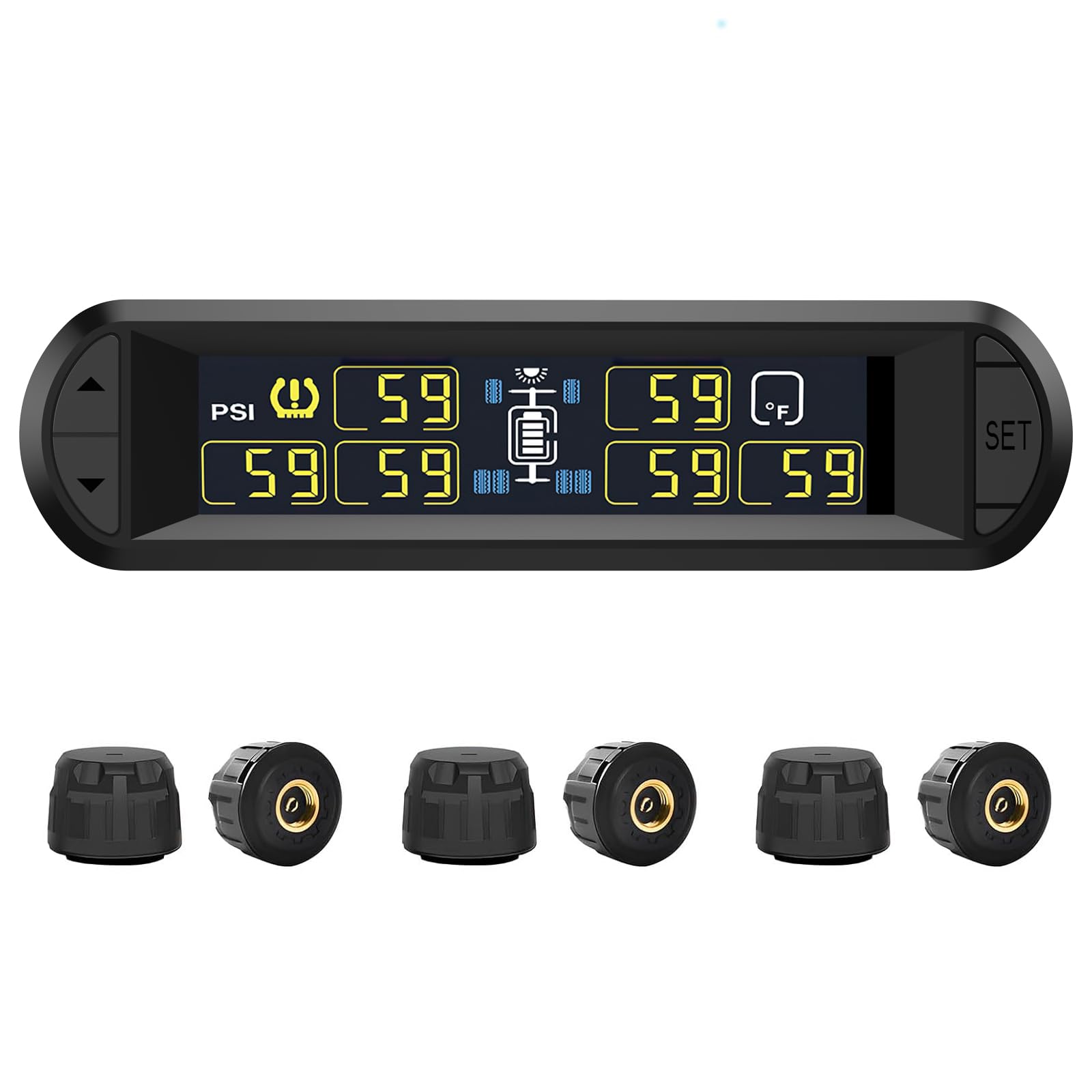 B-Qtech Solar Powered RV TPMS with 6 Sensors - Real-Time Tire Pressure & Temperature Monitor (0-199PSI) for Trailers, Motorhomes - 5 Alarm Modes & High Brightness Display | Perfect for Long Road Trips & Travel Safety