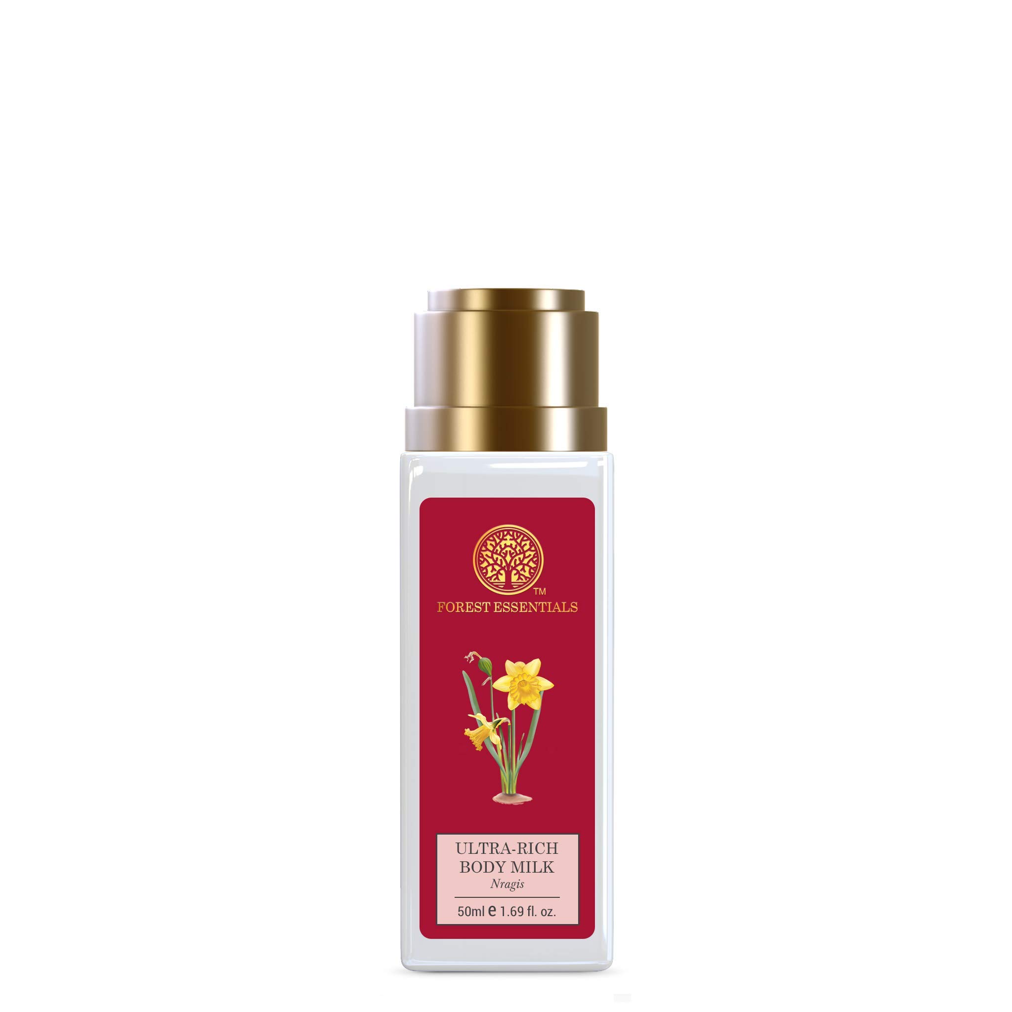 Forest Essentials Ultra-Rich Nargis Body Milk Travel Size (50ml) - Ayurvedic Natural Moisturizing Lotion for Dry Skin, Paraben-Free Hydration for Women & Men | Perfect for On-the-Go Skincare & Travel Essentials