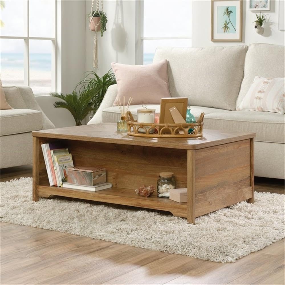 Modern Wood Coffee Table with Storage Shelf - Contemporary Sindoori Mango Finish - Perfect for Living Room, Office or Small Space Furniture