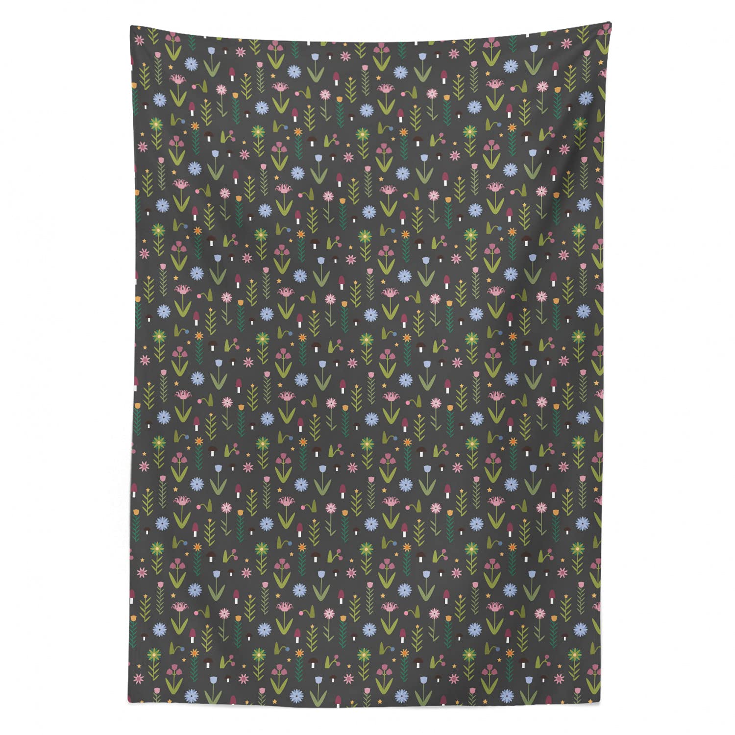 Ambesonne Floral Tablecloth - Tulip Iris Daisy Rose Petals Forest Mushroom Pattern Rectangle Satin Table Cover for Dining Room Kitchen 60x90 Inches Olive Green Dried Rose | Elegant Table Decor for Dinner Parties, Holiday Gatherings & Home Decor