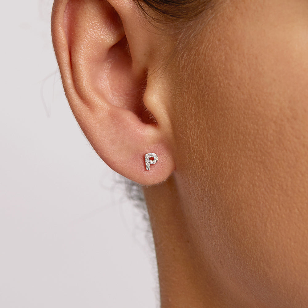 10k Gold Diamond Letter P Single Stud Earring - Elegant Initial Jewelry for Women, Perfect for Gifts, Everyday Wear & Special Occasions