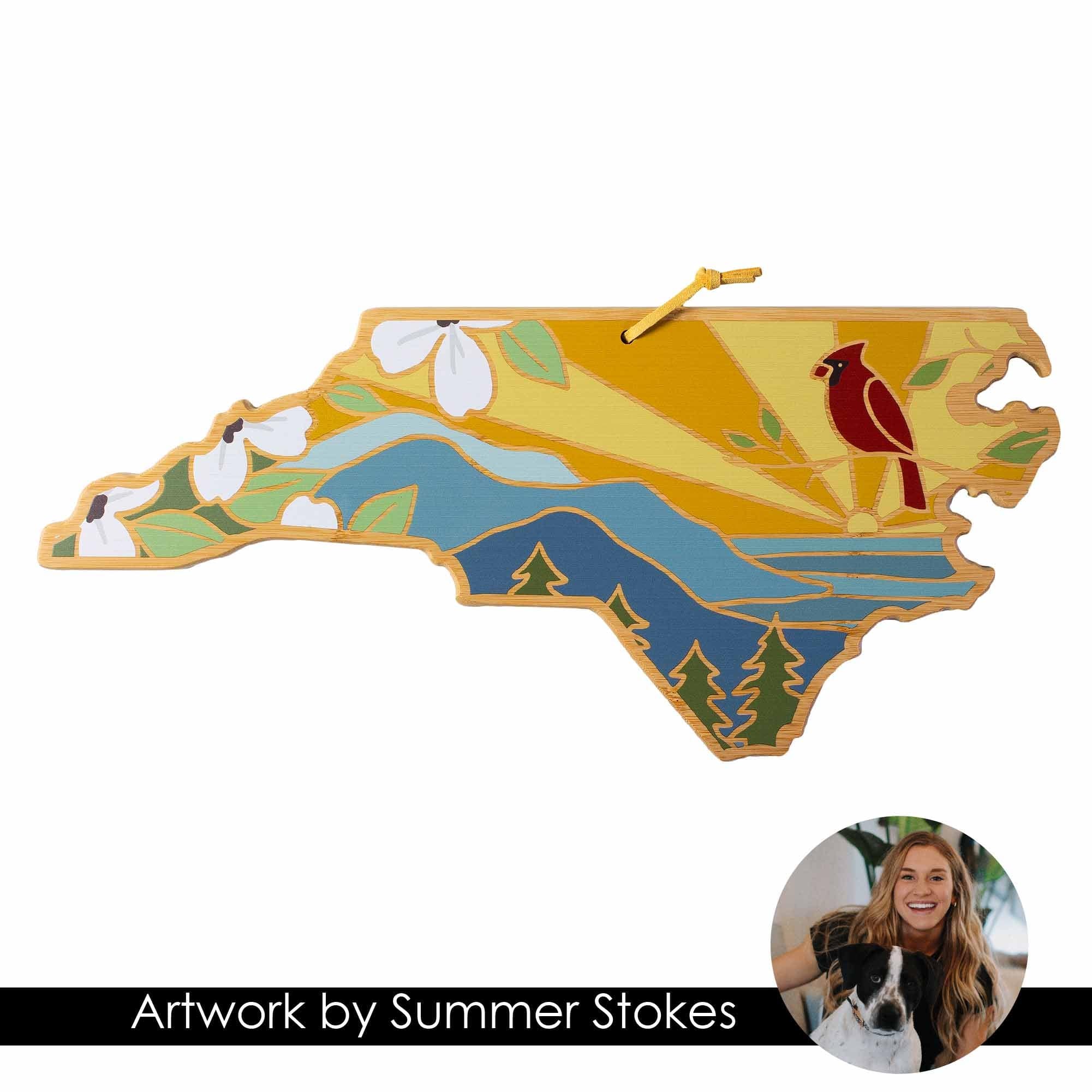 Handcrafted North Carolina Wooden Cutting Board with Summer Stokes Artwork - Perfect for Kitchen Prep, Charcuterie Boards & Gift Giving