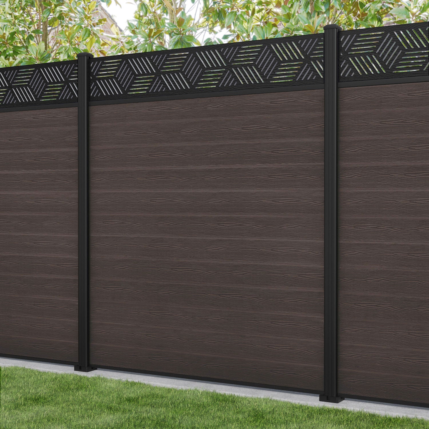 Classic Cubed Fence Panel - Mid Brown Aluminum Fence with Sturdy Posts | Perfect for Backyard, Garden, and Property Security