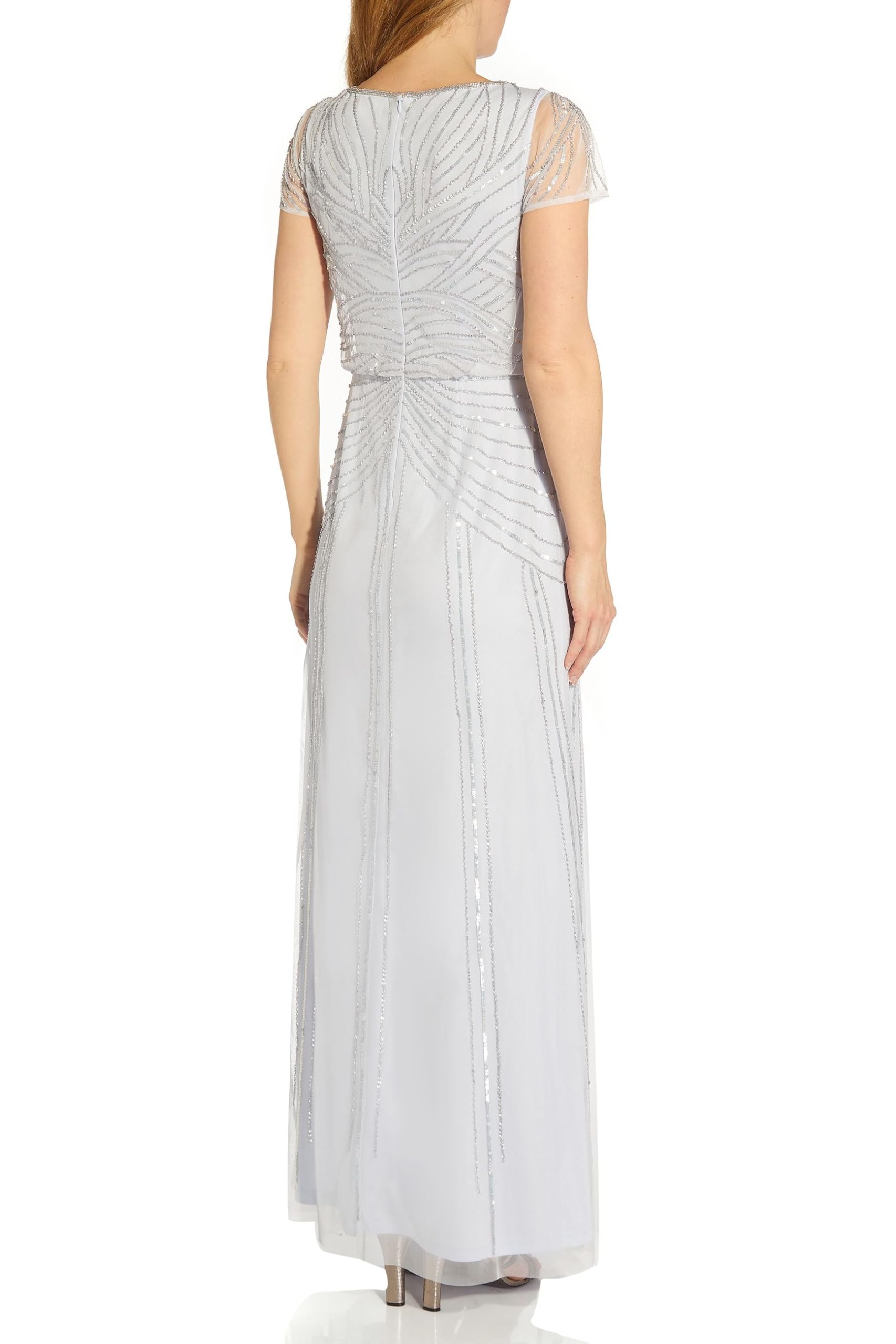 Adrianna Papell Women's Elegant Beaded Blouson Long Evening Dress - Serenity Blue, Size 14 | Perfect for Weddings, Galas & Formal Occasions