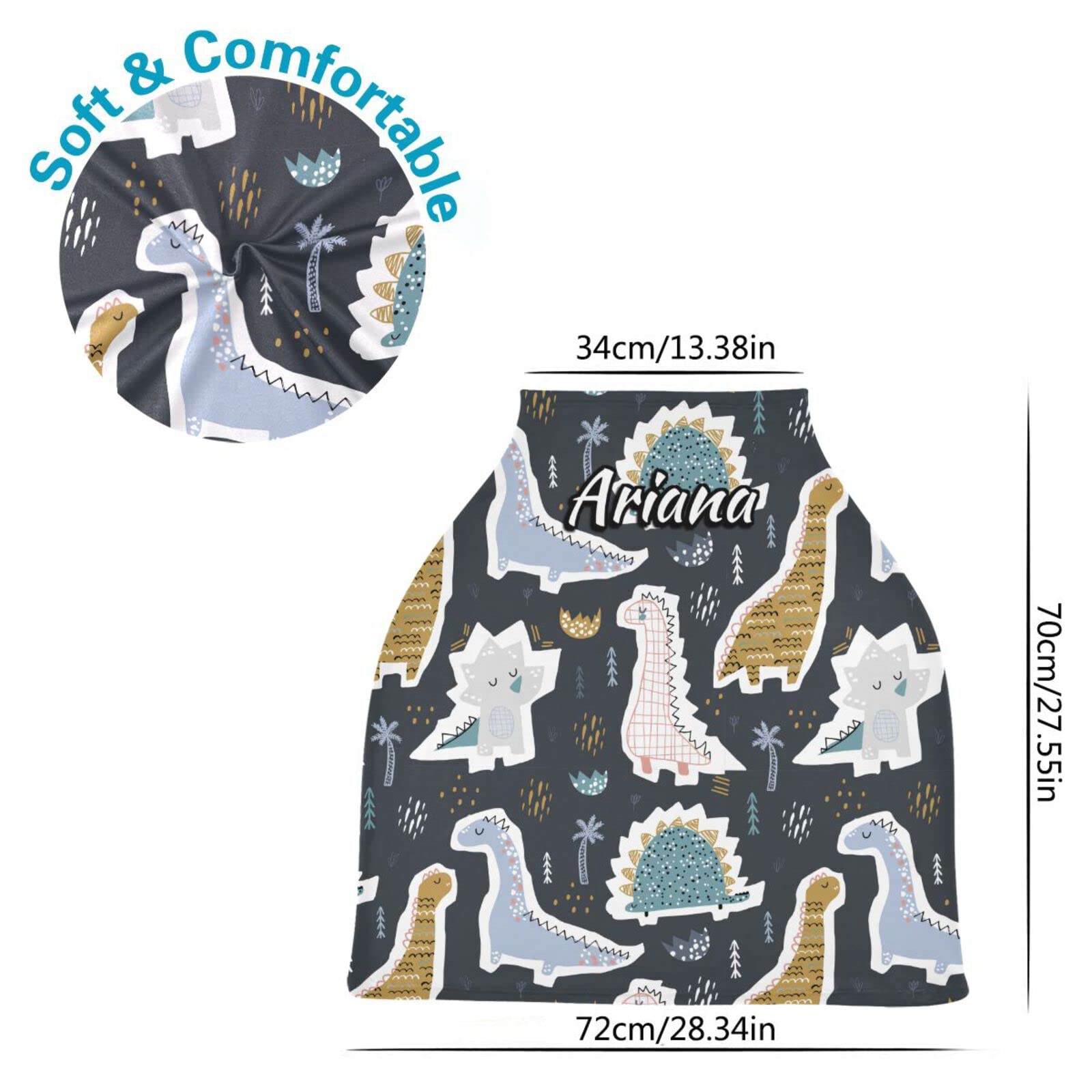 **Personalized Dinosaur Stretchy Baby Car Seat Canopy - Custom Infant Stroller Cover & Nursing Cover - Perfect for Baby Shower Gifts, Travel, and Outdoor Use**