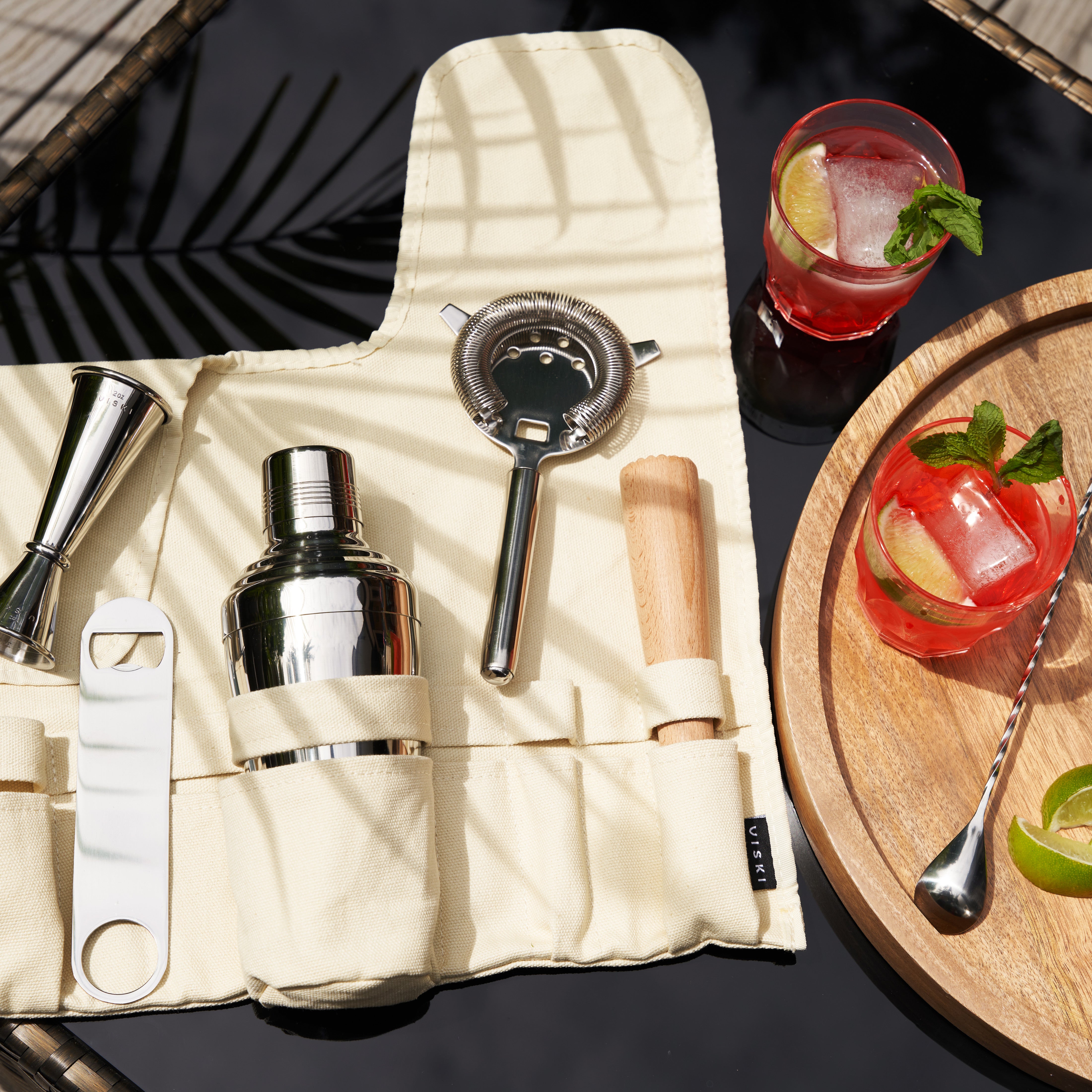 Premium 7-Piece Stainless Steel Travel Barware Set - Cocktail Shaker, Jigger & Tools for Home Mixology, Outdoor Parties & Camping - Portable Bartender Kit for Gifts