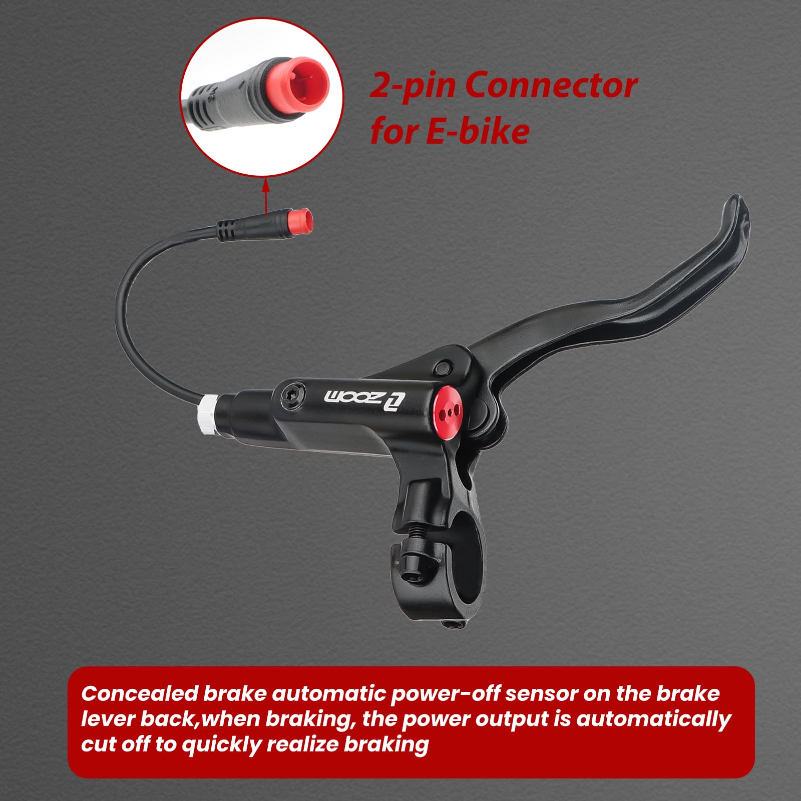 ZOOM Ebike Hydraulic Disc Brake Set - H876E 4-Piston Power-Off Electric Bike Brake Kit with 2-PIN Sensor, 160mm/180mm Rotors & Mounting Adapter | Perfect for Mountain Biking, Commuting & Off-Road Adventures