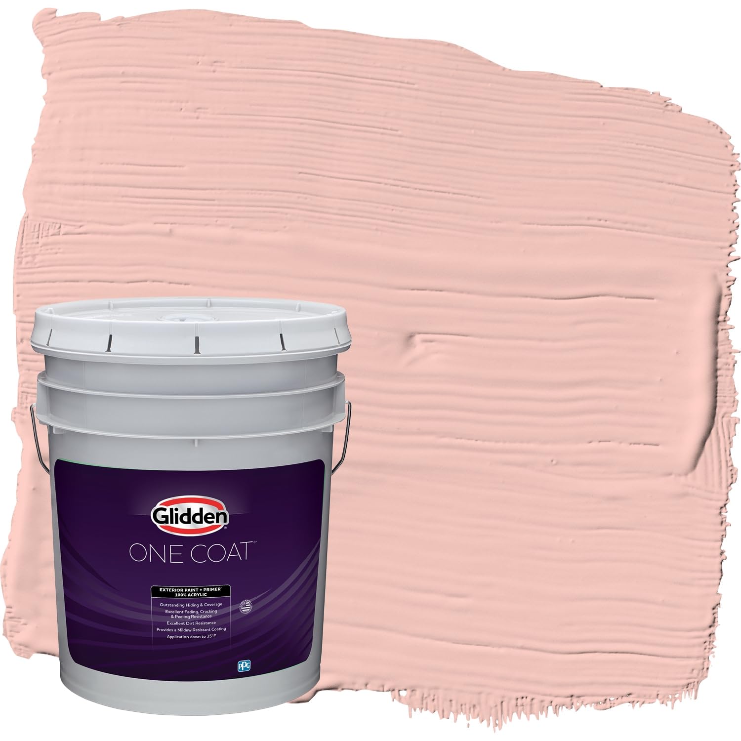 Glidden Exterior Paint and Primer in One - Peach/Peach Ash Satin Finish, 5-Gallon Bucket, One-Coat Coverage for Long-Lasting Protection | Perfect for House Siding, Fences, and Outdoor Wood Surfaces