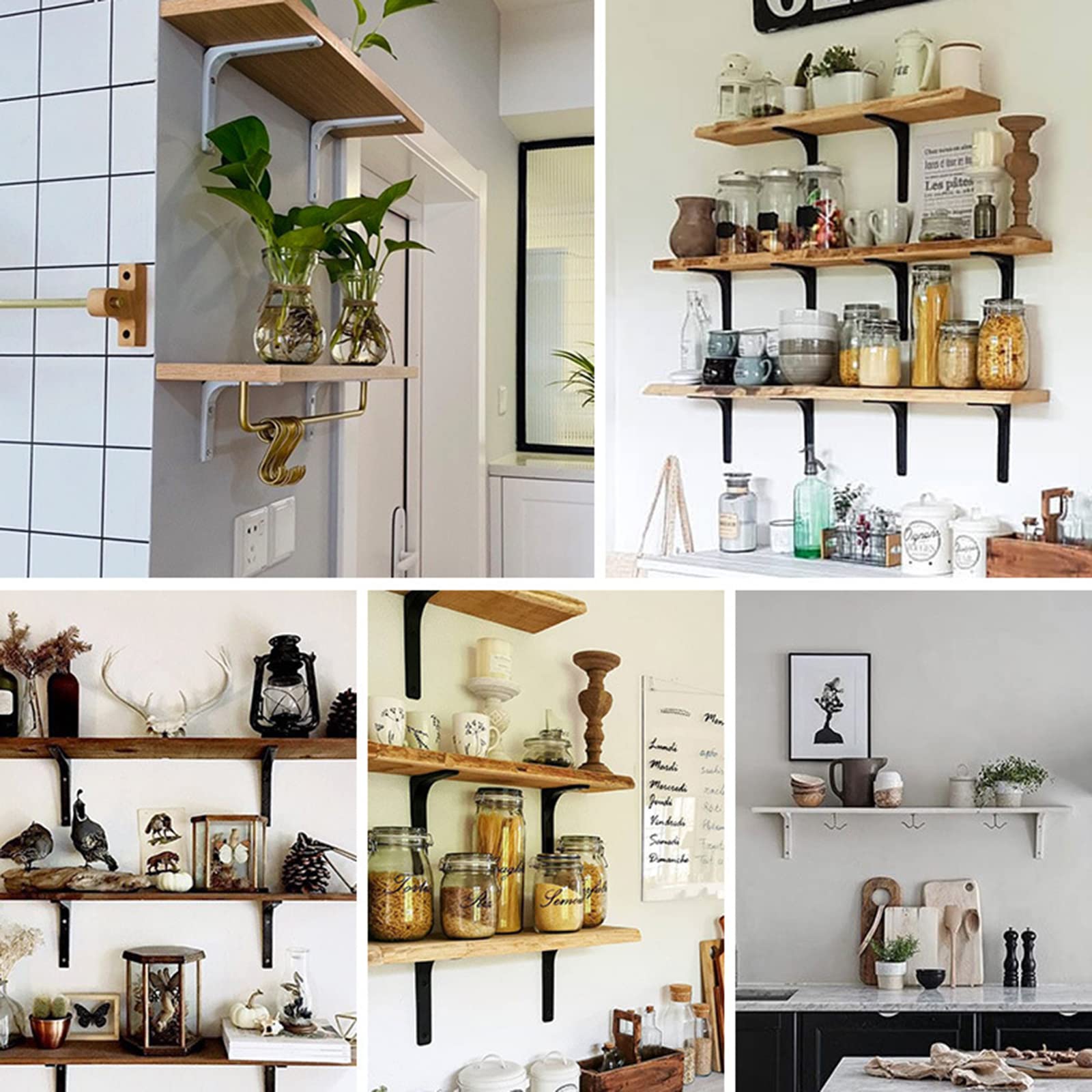 4 Pack Black Floating Shelf Brackets - Heavy Duty Wall Mounted Shelf Supports with Screws (5.9