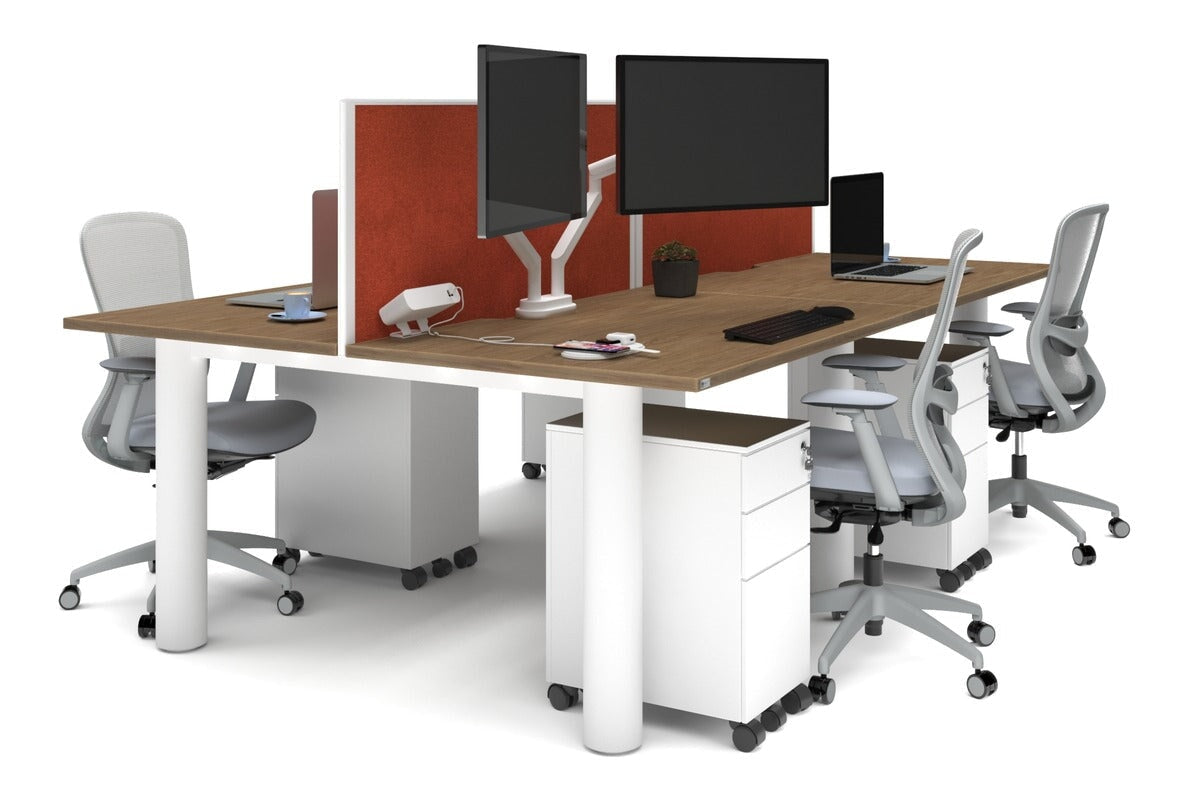 4-Person Office Workstation with Quadro Cylinder Legs - 1200L x 800W Desk with Cable Management Scallop for Modern Workspaces & Collaborative Office Environments