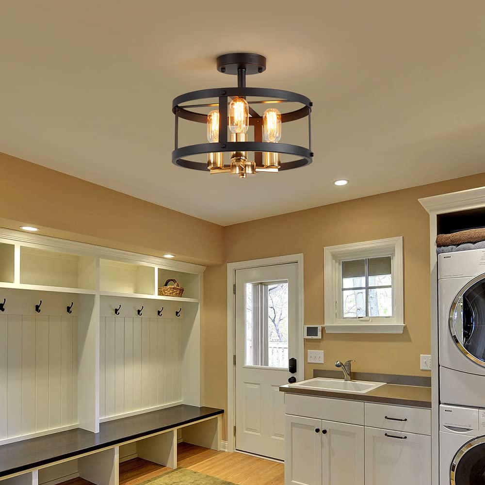 AGV LIGHTING Semi Flush Mount Ceiling Light Fixture - 3-Light Modern Close to Ceiling Lighting for Bedroom, Living Room & Hallway