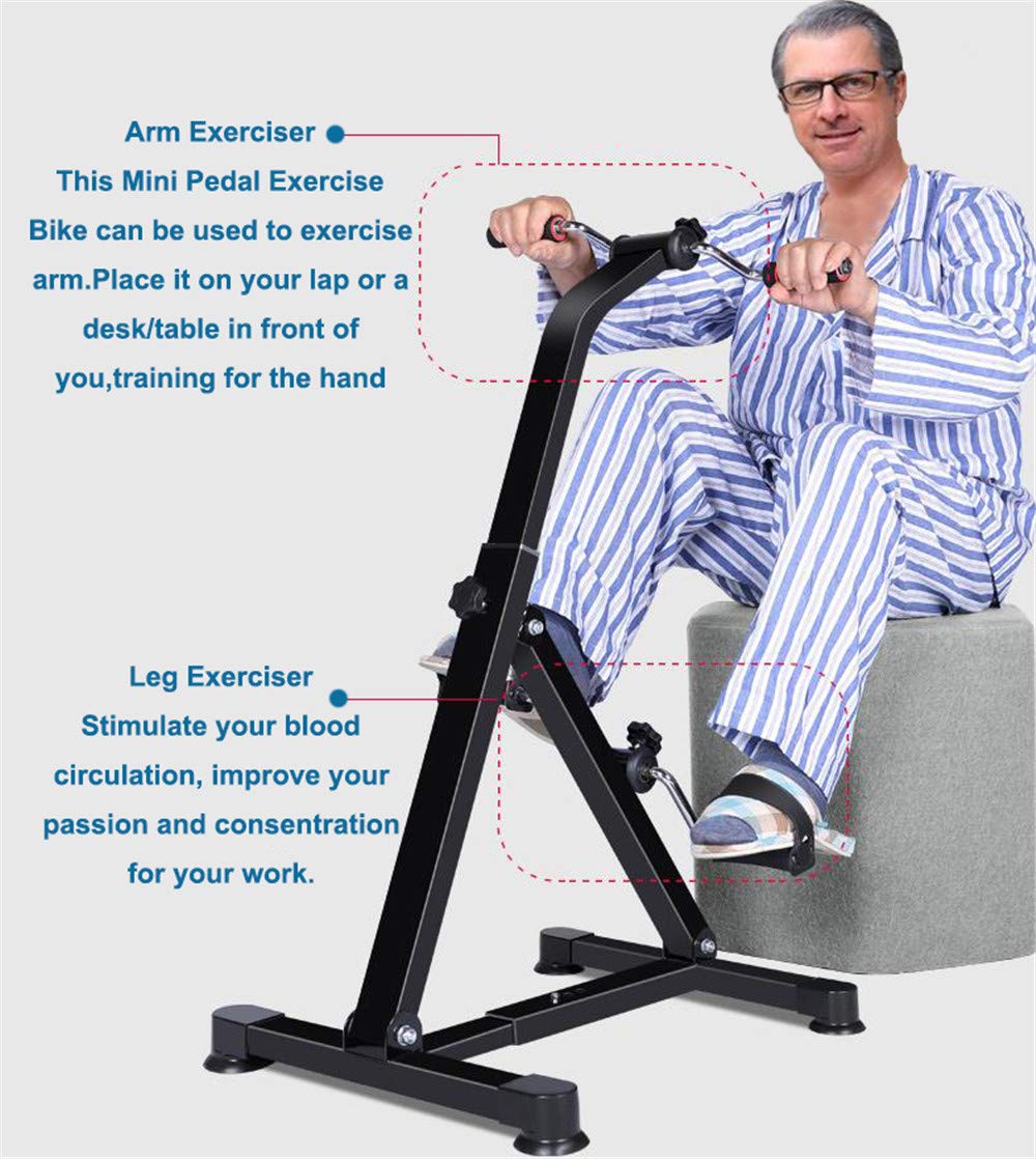 Portable Mini Exercise Pedal Machine - Compact Foldable Foot & Arm Workout Equipment for Seniors, Disabled & Office Workers - Black Hand & Leg Exerciser for Home, Travel & Rehab Therapy