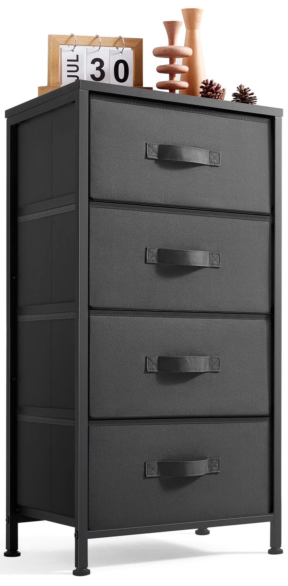 LINSY HOME 4-Drawer Black Dresser for Bedroom - Wood Top & Steel Frame Chest of Drawers - Spacious Storage Organizer for Closet, Living Room, Hallway & Entryway - Perfect for Home Organization & Bedroom Decor