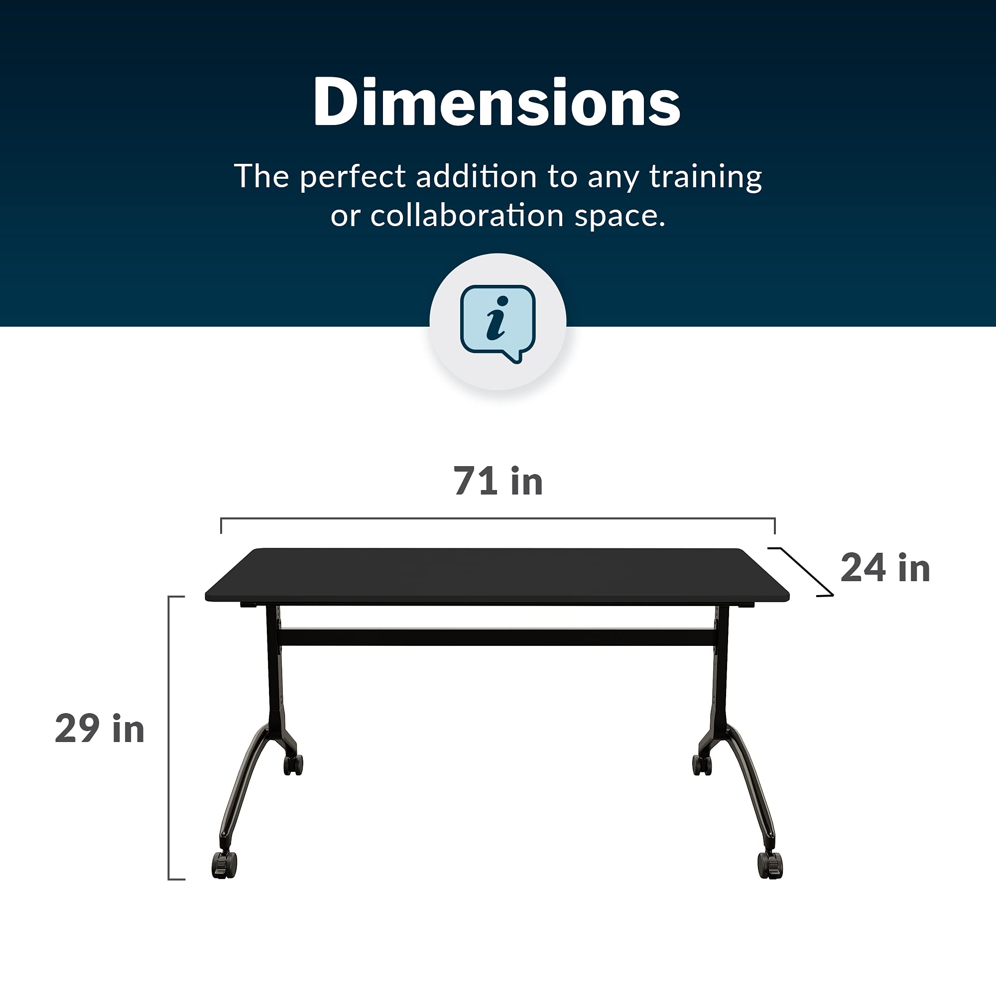 6ft Foldable Flip Top Training Table with Rolling Casters - Black Adjustable Height Folding Table with Linking Brackets for Multiple Configurations - Perfect for Classrooms, Gyms, and Event Spaces