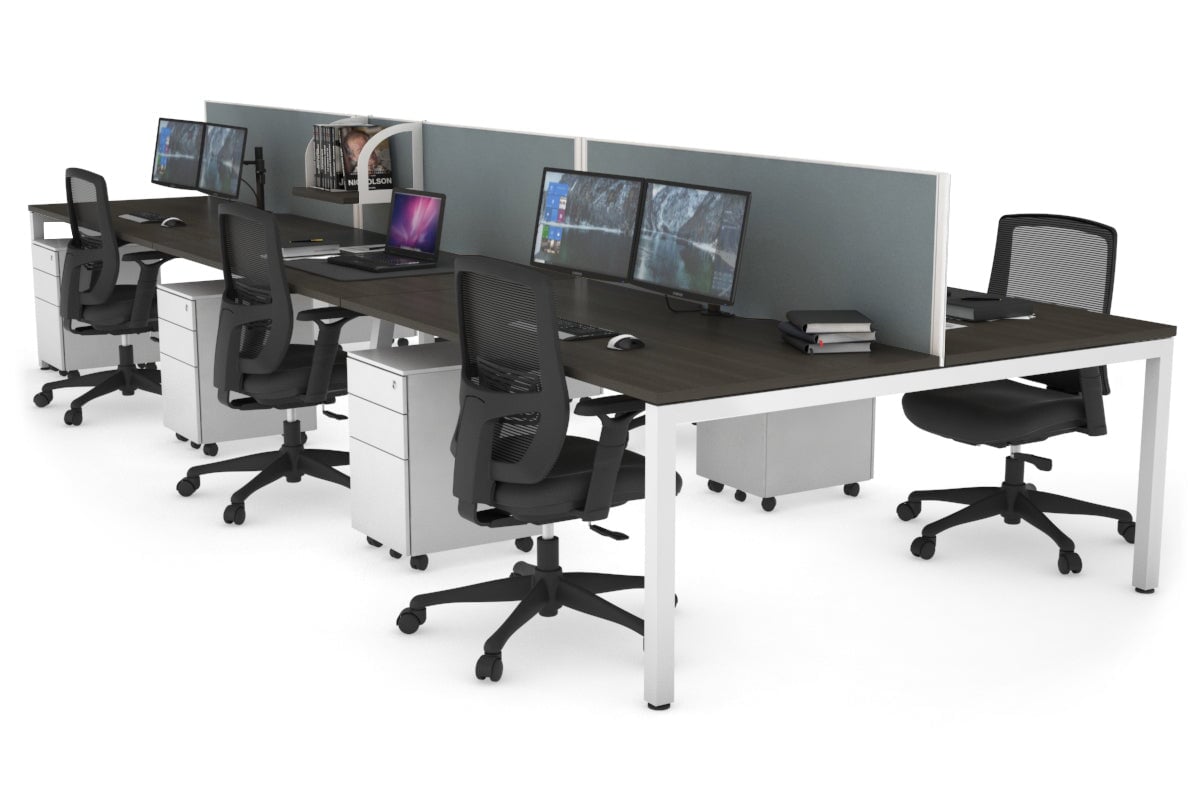 Quadro Square Legs 6-Person Office Workstation - 1800L x 800W with Cable Management - Ideal for Collaborative Workspaces & Open Office Environments