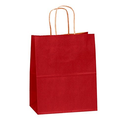 50 Pcs 8x4.75x10 Inch Red Kraft Paper Gift Bags - FSC Certified Eco-Friendly Shopping & Party Bags for Retail, Merchandise Packaging & Birthday Gifts