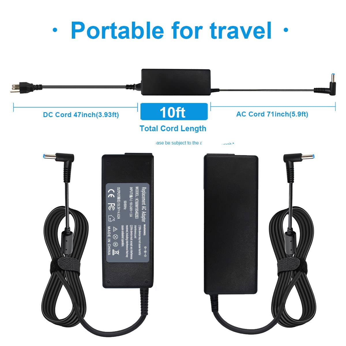 90W 19.5V 4.62A AC Adapter Laptop Charger for HP Spectre X360 13/15, Envy Touchsmart 15/17, Pavilion 11/14/15/17 - Compatible with Models 741727-001, 740015-001, 854117-850, TPN-DA11, TPN-CA13 - Perfect for Home, Office & Travel Use