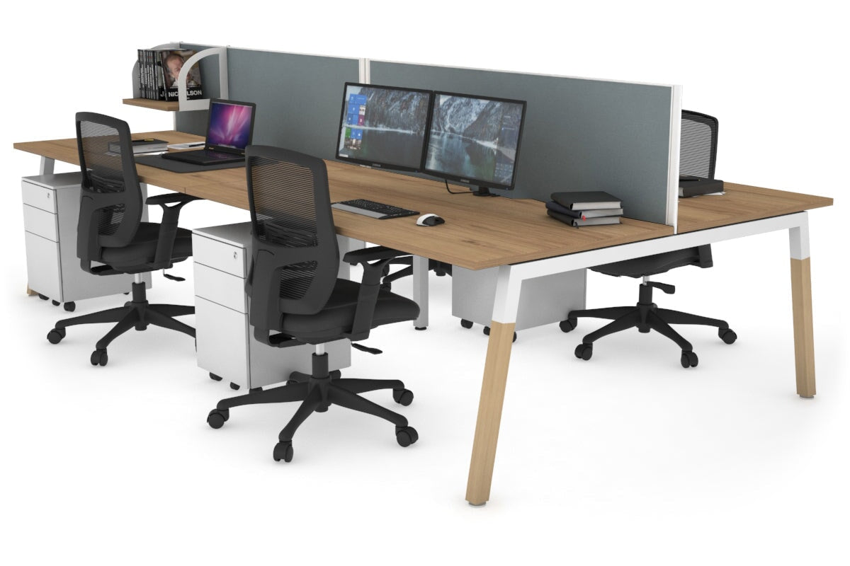 4-Person Office Workstation with Quadro A Legs & Wood Cross Beam - 1200L x 800W Desk with Cable Management Scallop | Perfect for Collaborative Workspaces & Home Offices