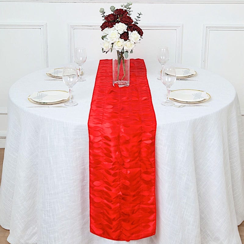 12x108 Inch Elegant Taffeta Table Runner with 3D Leaves & Petals Design - Perfect for Wedding, Party, and Holiday Dining Table Decorations