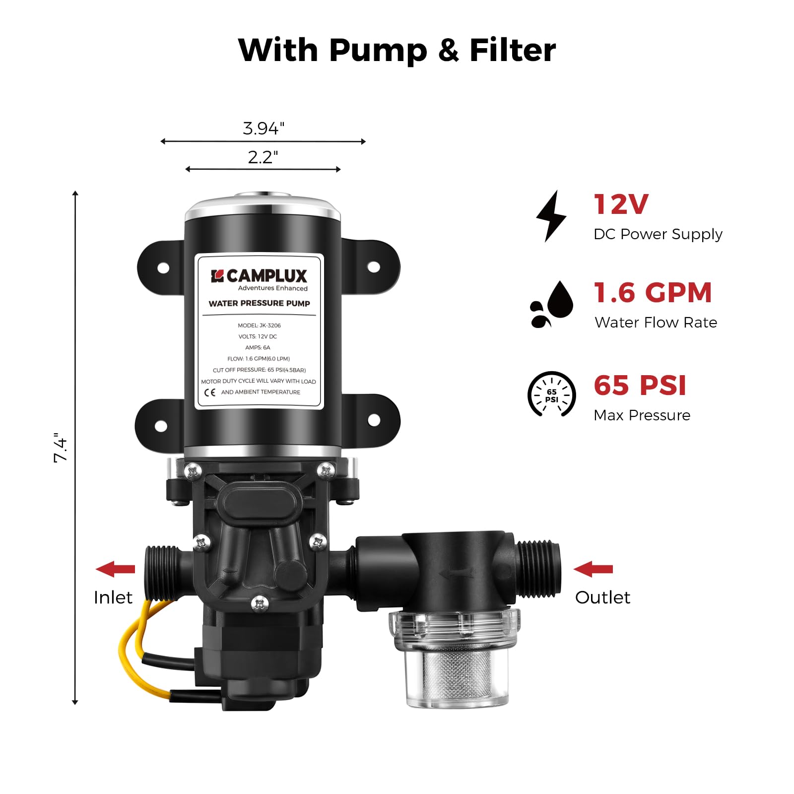 CAMPLUX 41,000 BTU Portable Propane Water Heater for Outdoor Camping & RV Use - 1.58 GPM Tankless Design with 1.6 GPM Water Pump (BW158GP60, Gray) - Perfect for Showering, Washing Dishes & Outdoor Adventures