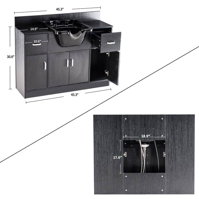 Alexander 3-in-1 Salon Shampoo Station - Professional Styling Station with Shampoo Bowl & Storage Cabinet for Hair Salons & Home Use