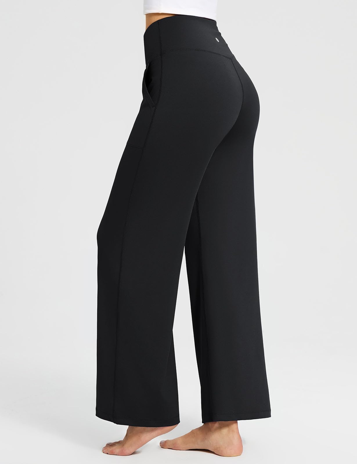 Baleaf Women's Wide Leg Yoga Pants - High Waist Travel Pants with Pockets, Plus Size Loose Dress Pants Full Length for Yoga, Workout & Casual Wear