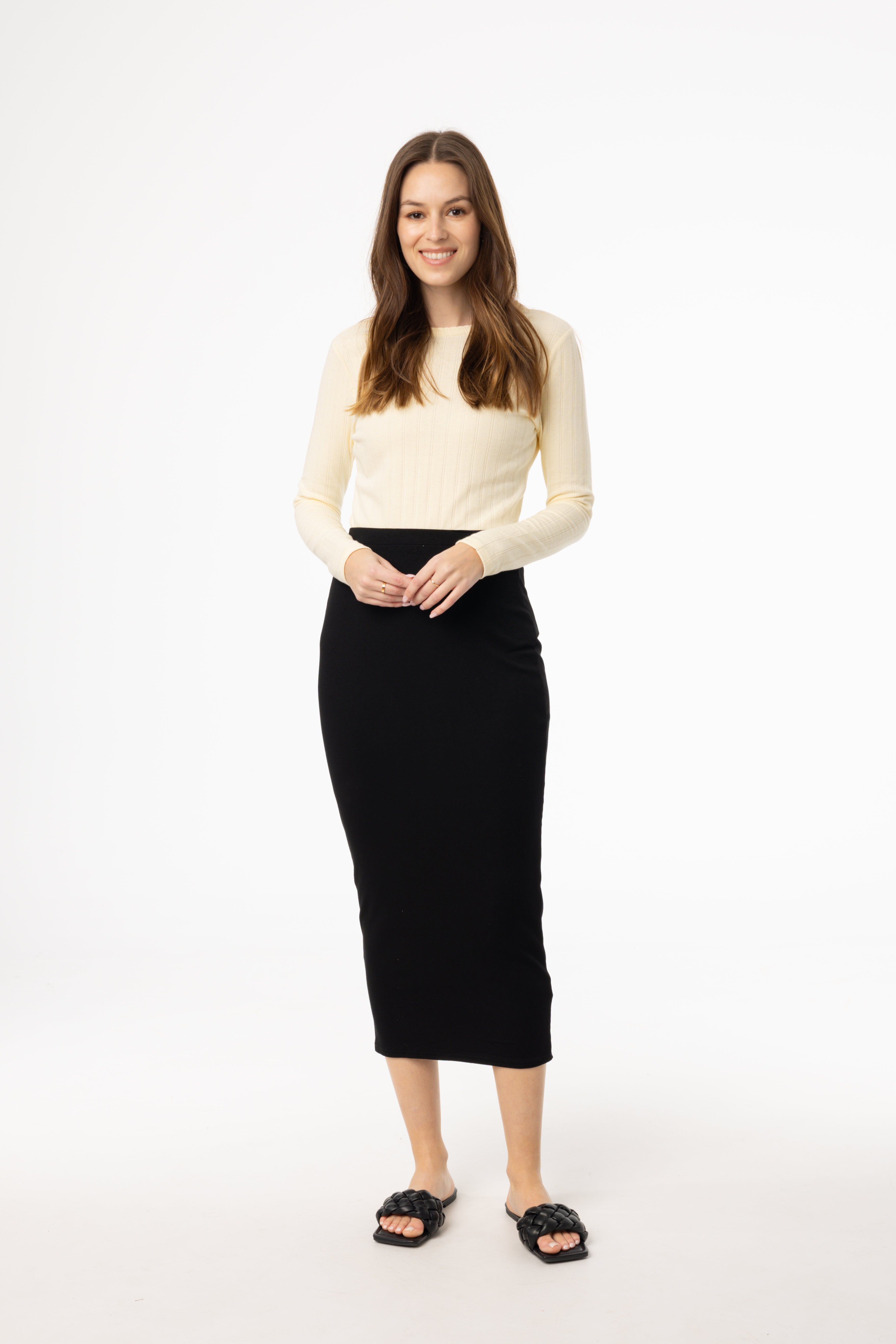 Black Ribbed Skirt Leggings - High Waisted Stretchy Yoga Pants for Women - Perfect for Workouts, Yoga, and Casual Wear