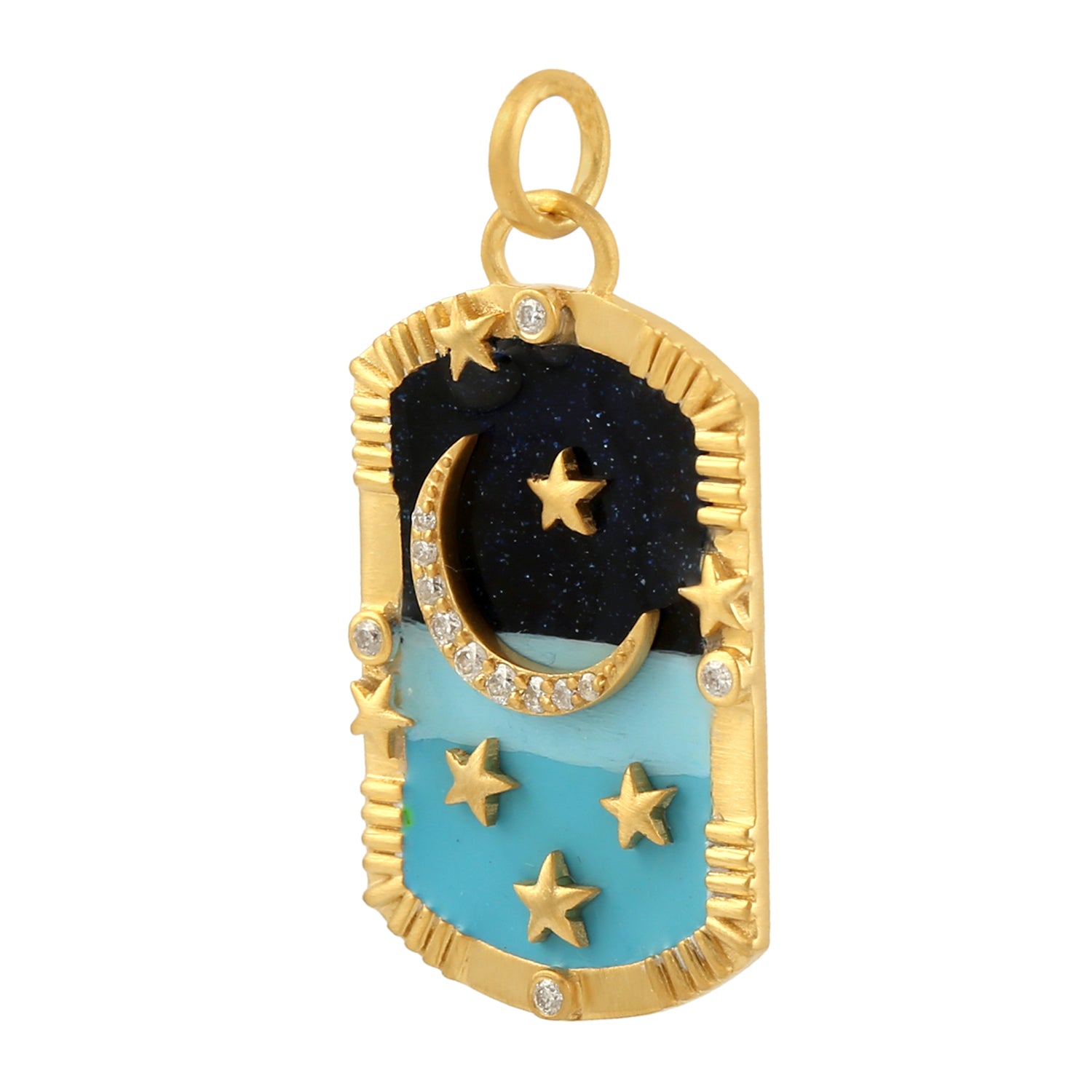 14K Yellow Gold Bezel Set Diamond Crescent Moon & Star Enamel Pendant Necklace - Elegant Jewelry Gift for Women, Perfect for Valentine's Day, Anniversary & Special Occasions