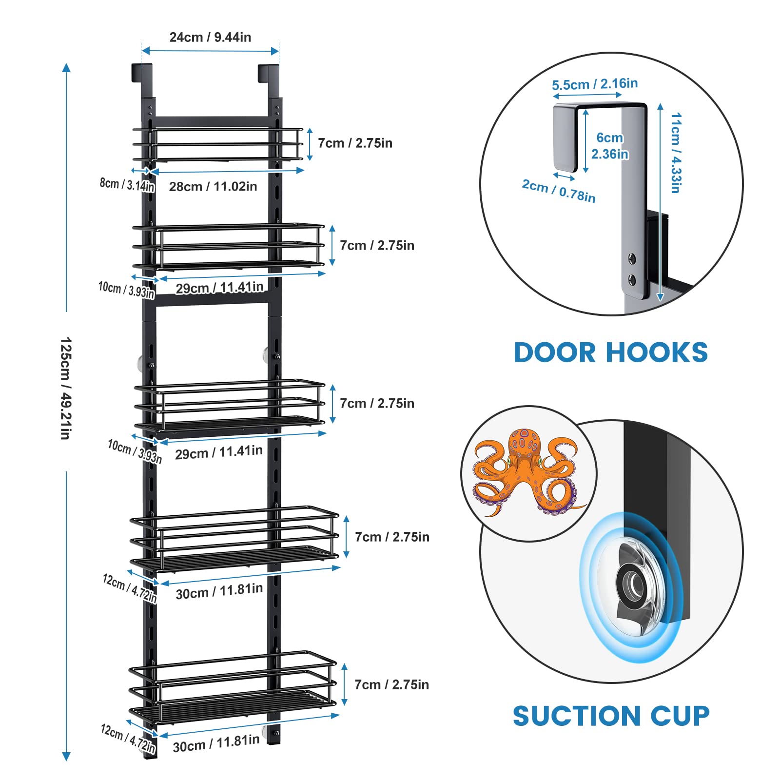 Adjustable 5-Tier Over the Door Pantry Organizer - Space Saving Spice Rack & Narrow Hanging Shelf for Kitchen Storage - Perfect for Small Apartments, Dorm Rooms & Pantry Organization (White) - Ideal for Organizing Spices, Cans, Jars & Kitchen Essentials
