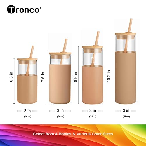 16 oz Glass Tumbler with Straw & Bamboo Lid - BPA Free Reusable Iced Coffee Cup, Smoothie Cup with Silicone Sleeve - Perfect for Iced Coffee, Cold Drinks & Smoothies at Home, Office or Travel