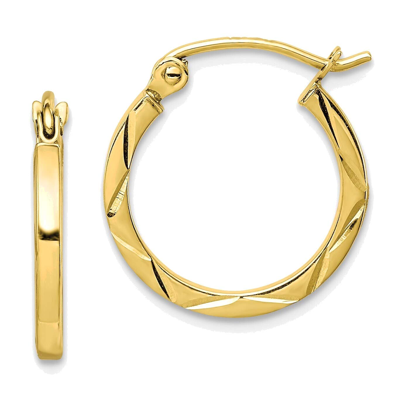 10K Yellow Gold 1.5x15mm Diamond Cut Hoop Earrings for Women - Elegant Dainty Everyday Jewelry Gift for Her, Perfect for Parties, Weddings & Date Nights