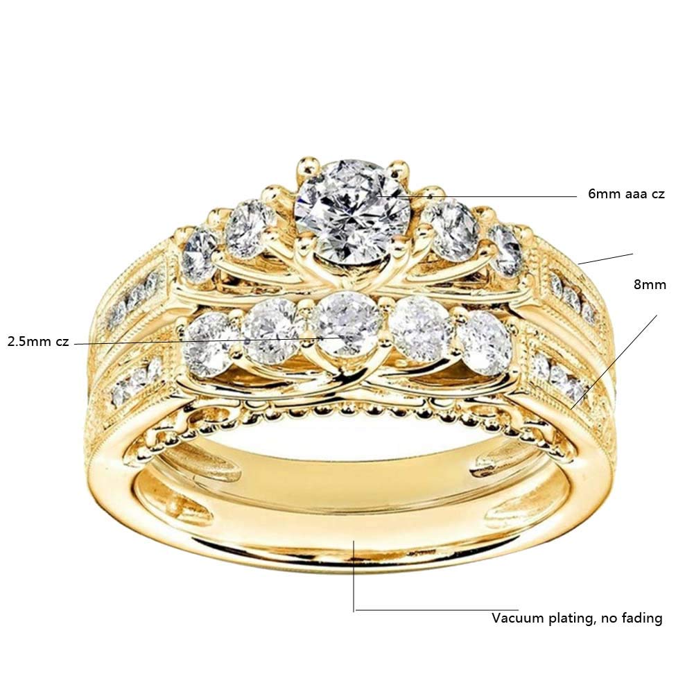 Yellow Gold Plated Bridal Ring Sets for Women - Round CZ Engagement & Promise Rings | Perfect for Weddings, Proposals & Anniversaries
