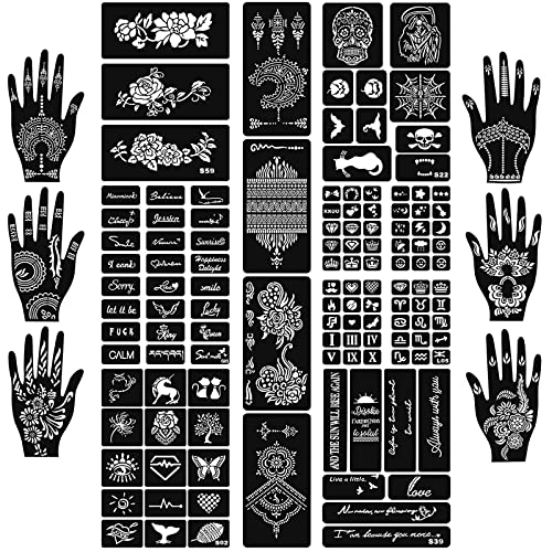 Koogel 16 Sheets Temporary Tattoo Stencil Kit - 114 Pcs Glitter Airbrush Tattoo Stencils for Kids & Adults - Perfect for Parties, Halloween, Festivals & Body Art DIY