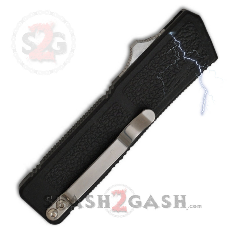 Lightning OTF Dual Action Automatic Knife - Black Tactical Combo Edge | Self Defense, Outdoor Survival & Everyday Carry (EDC) Tool