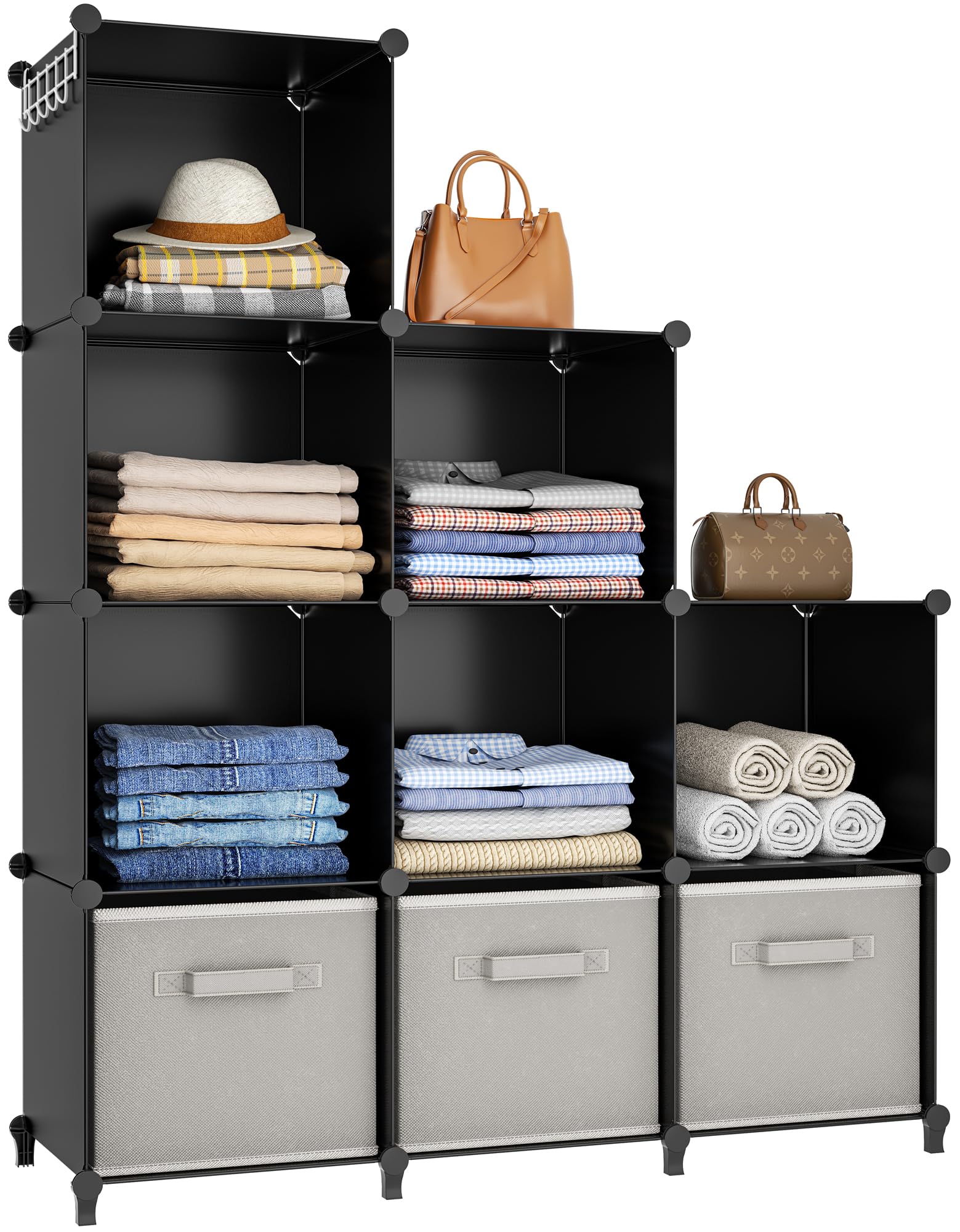 HOMIDEC 9-Cube Closet Organizer & Storage Shelf - Portable Fabric Storage Cubes for Clothes, Wardrobe, Bedroom, Kids Room, Bathroom - Black | Space-Saving Home Organization Solution for Small Spaces & Dorm Rooms