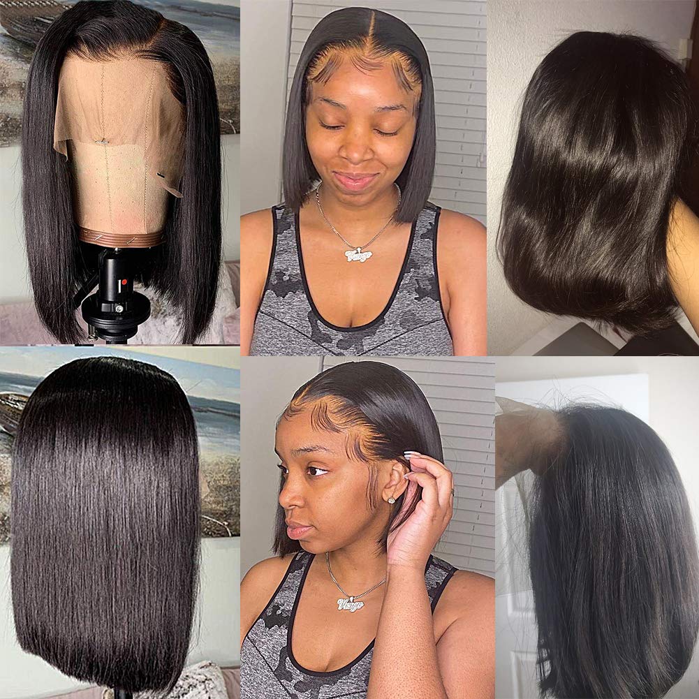 10 Inch Short Bob Lace Frontal Wig - 150% Density Brazilian Virgin Human Hair with 13x6 Lace & Baby Hair | Glueless Middle Part Wig for Everyday Wear, Cosplay & Special Occasions | Natural Color Human Hair Wig for Women