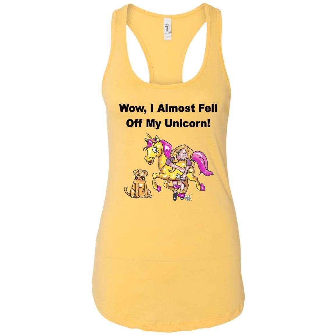Wow I Almost Fell Off My Unicorn Racerback Tank Top - Funny Sarcastic Women's Graphic Tee - Soft Comfortable Workout & Lounge Wear - Perfect for Gym, Yoga & Casual Outfits